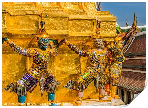 Colorful Guardians Gold Stupa Pagoda Grand Palace Bangkok Thaila Print by William Perry