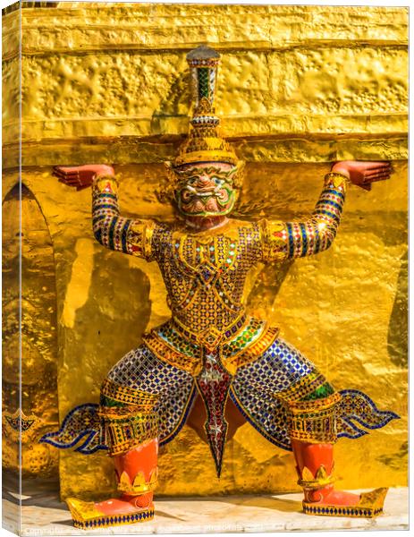 Colorful Guardian Gold Stupa Pagoda Grand Palace Bangkok Thailan Canvas Print by William Perry