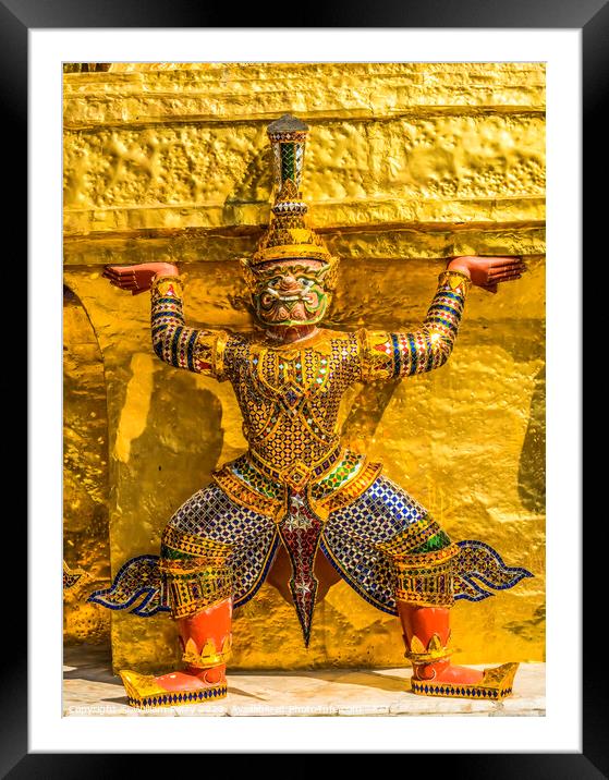 Colorful Guardian Gold Stupa Pagoda Grand Palace Bangkok Thailan Framed Mounted Print by William Perry