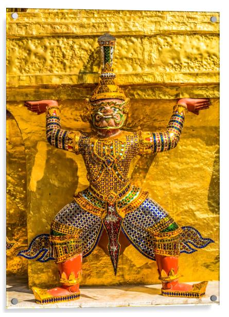 Colorful Guardian Gold Stupa Pagoda Grand Palace Bangkok Thailan Acrylic by William Perry