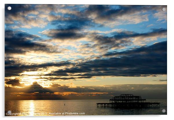 West Pier Sunset Acrylic by Phil Clements