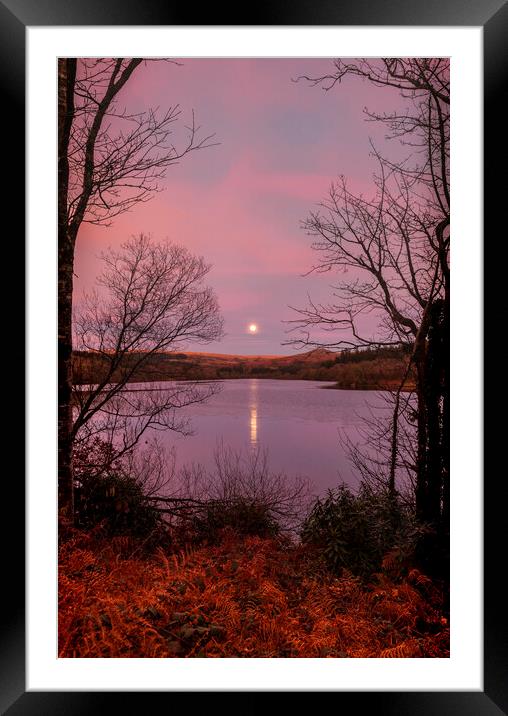 Moon Rise Sunset Burrator, Dartmoor Devon Framed Mounted Print by Maggie McCall
