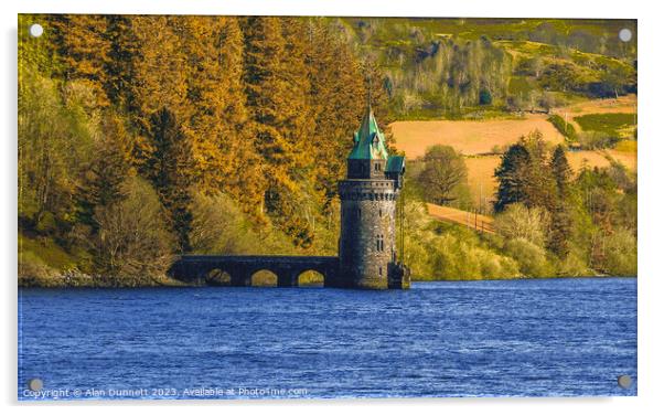 Straining Tower Lake Vyrnwy Acrylic by Alan Dunnett