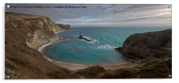 Man O'war beach Dorset panoramic  Acrylic by Duncan Savidge
