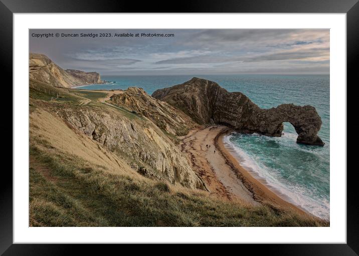 Durdle Door, Dorset with Man O'War beack in the background  Framed Mounted Print by Duncan Savidge