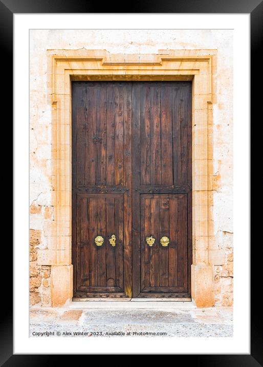 Brown wooden door of elegant old Villa house Framed Mounted Print by Alex Winter