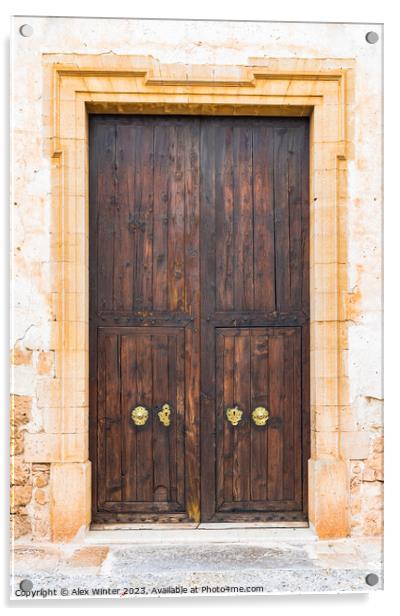 Brown wooden door of elegant old Villa house Acrylic by Alex Winter