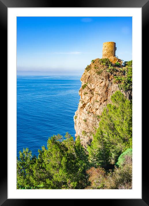 Watch tower at the coast of Majorca Framed Mounted Print by Alex Winter