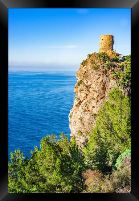 Watch tower at the coast of Majorca Framed Print by Alex Winter