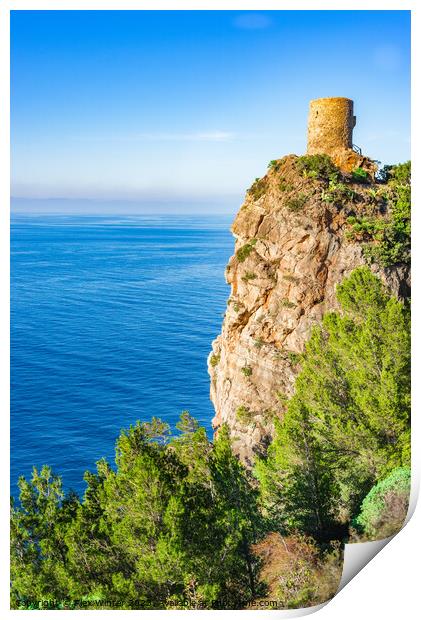 Watch tower at the coast of Majorca Print by Alex Winter