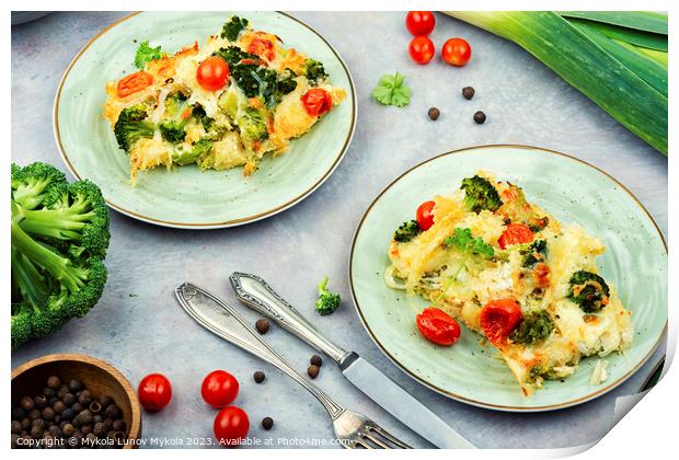 Potato Casserole with Broccoli and Tomatoes. Print by Mykola Lunov Mykola