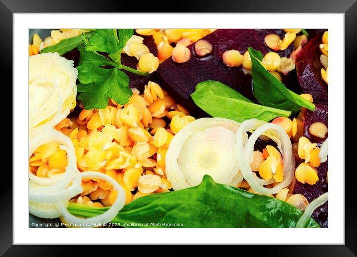 Low calorie lentil salad, food background Framed Mounted Print by Mykola Lunov Mykola