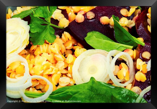 Low calorie lentil salad, food background Framed Print by Mykola Lunov Mykola