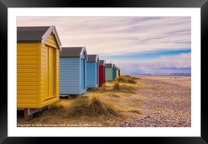 Findhorn Beach Huts Framed Mounted Print by Janet Carmichael