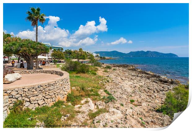 Seaside view of tourist resort in Cala Millor Print by Alex Winter