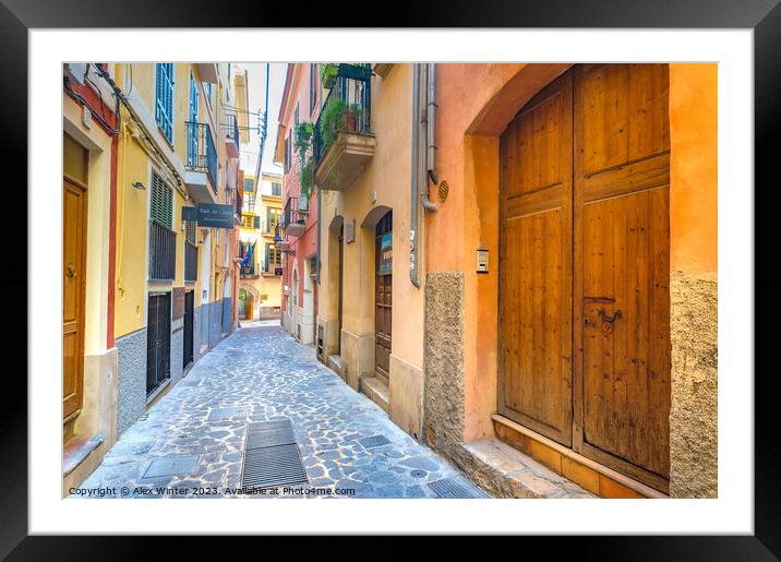 Narrow street at the old town of Palma de Majorca Framed Mounted Print by Alex Winter