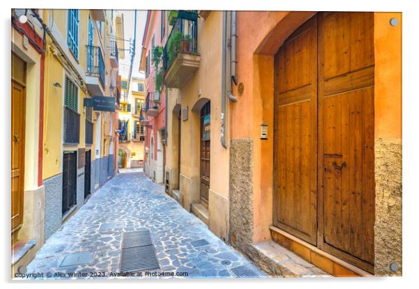 Narrow street at the old town of Palma de Majorca Acrylic by Alex Winter