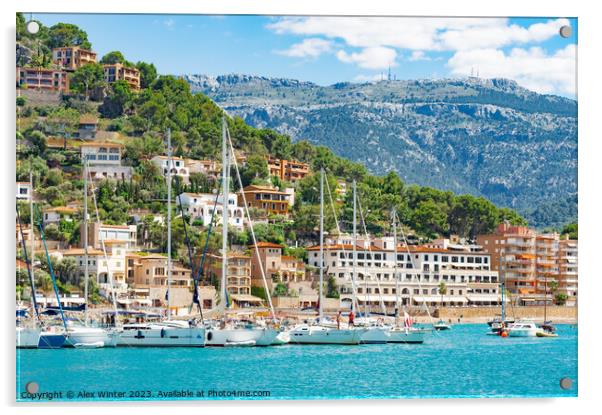Sailing yachts boats at coast of Port de Soller on Acrylic by Alex Winter