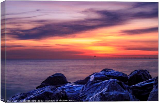 Serene Sunrise Over Withernsea Rocks Canvas Print by Steven King