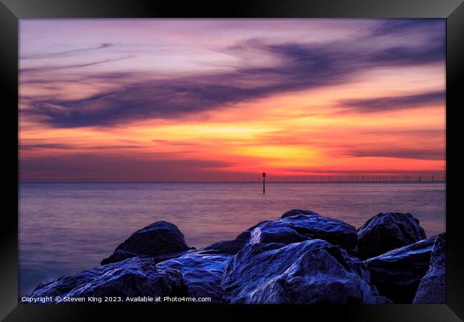 Serene Sunrise Over Withernsea Rocks Framed Print by Steven King