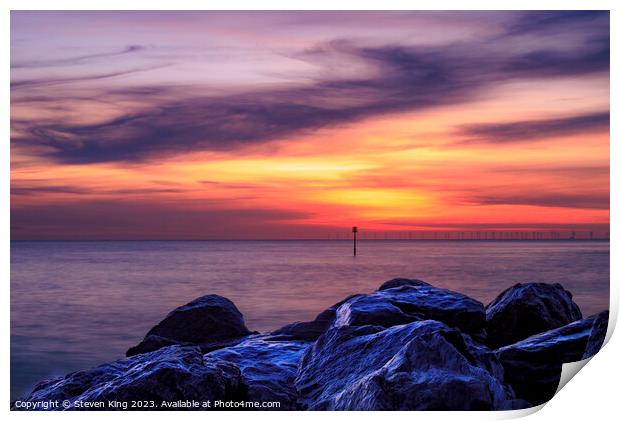 Serene Sunrise Over Withernsea Rocks Print by Steven King