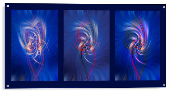 Blue Swirl Triptych Acrylic by Malcolm McHugh