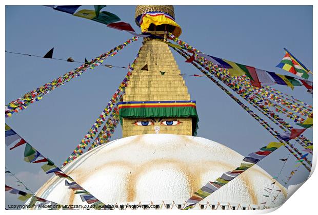The Tibetan stupa in Bodnath, Nepal Print by Alexandra Lavizzari