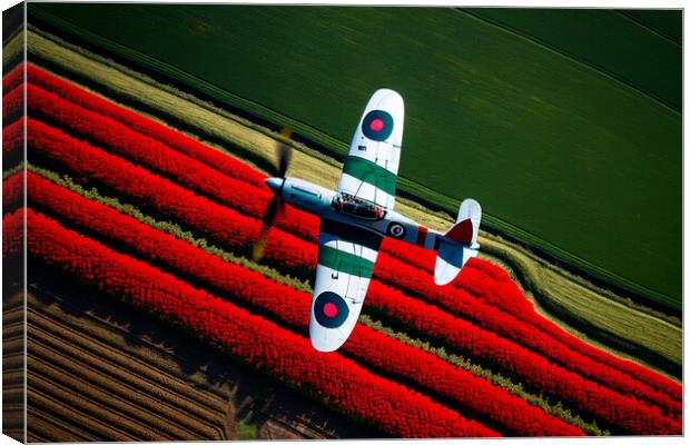 The Supermarine Spitfire flying over Poppy Field Canvas Print by Bahadir Yeniceri