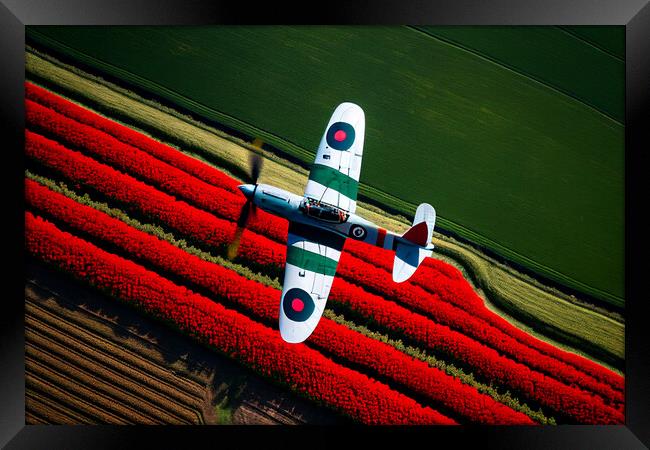 The Supermarine Spitfire flying over Poppy Field Framed Print by Bahadir Yeniceri