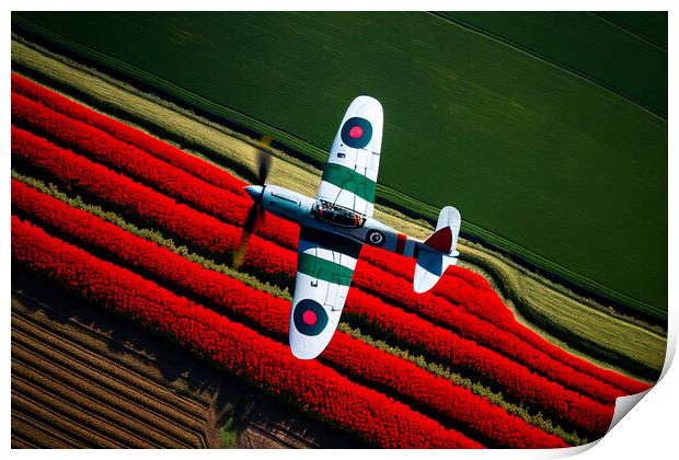 The Supermarine Spitfire flying over Poppy Field Print by Bahadir Yeniceri