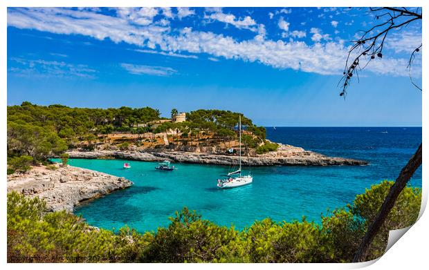 Bay with boats on Majorca island Print by Alex Winter