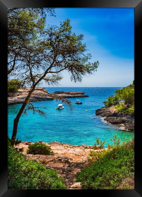 Idyllic bay with boats on Mallorca island Framed Print by Alex Winter