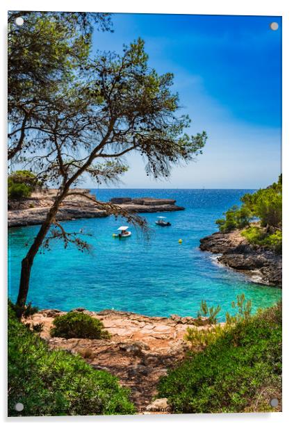 Idyllic bay with boats on Mallorca island Acrylic by Alex Winter