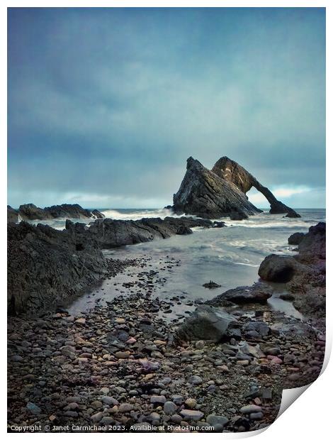 Stormy Seas at Bowfiddle Rock Print by Janet Carmichael