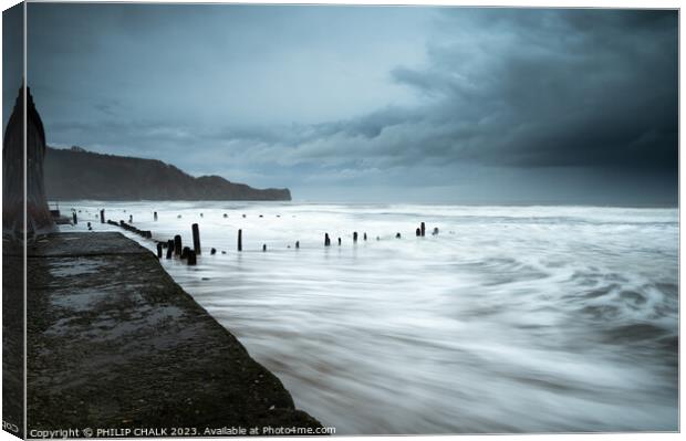 Stormy seas at Sands end Whitby 879 Canvas Print by PHILIP CHALK