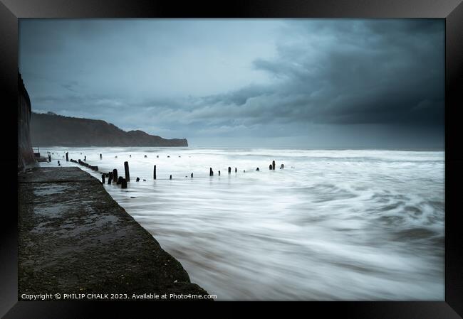 Stormy seas at Sands end Whitby 879 Framed Print by PHILIP CHALK