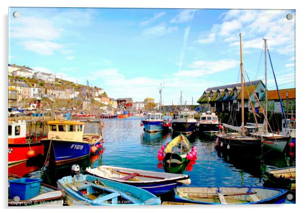 Mevagissey harbour in Autumn. Acrylic by john hill