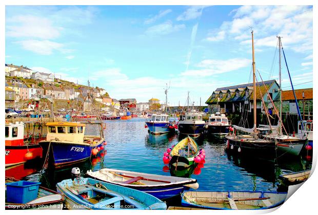 Mevagissey harbour in Autumn. Print by john hill