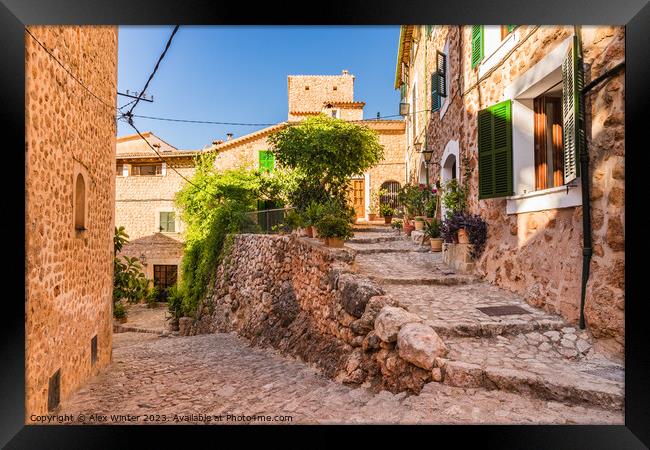 Beautiful street in Fornalutx village on Mallorca Framed Print by Alex Winter