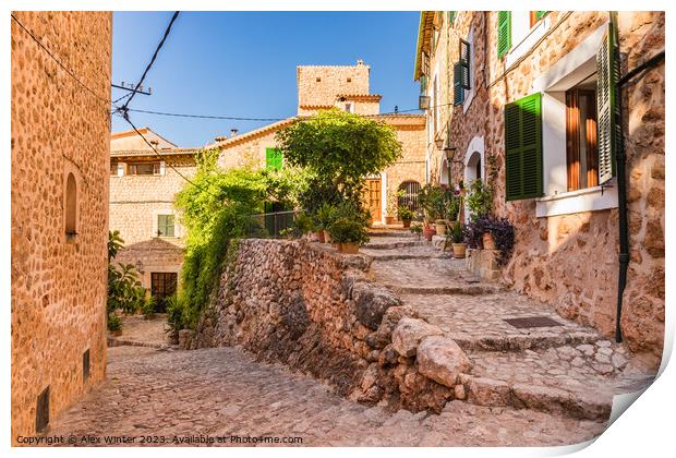 Beautiful street in Fornalutx village on Mallorca Print by Alex Winter