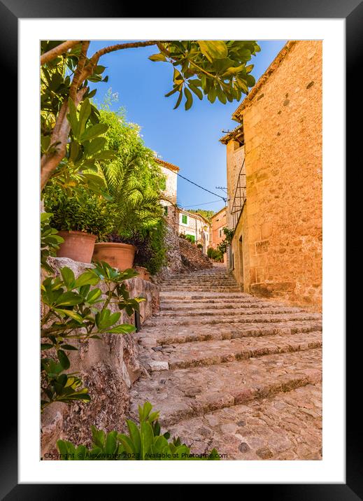 Beautiful street in Fornalutx village on Mallorca Framed Mounted Print by Alex Winter