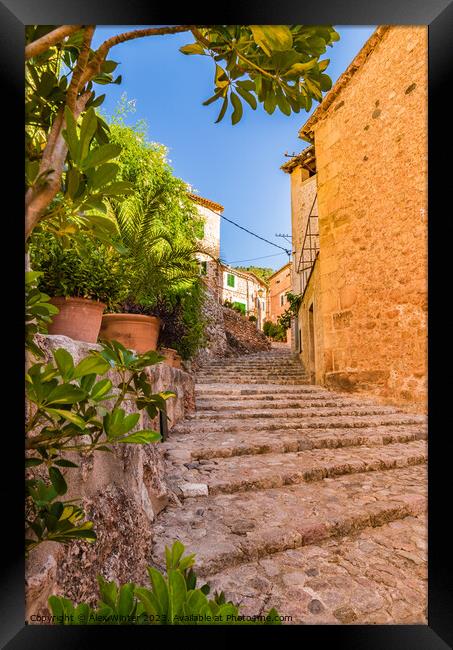 Beautiful street in Fornalutx village on Mallorca Framed Print by Alex Winter