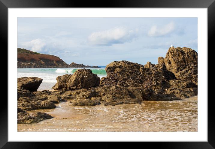 The coast and beach of Erquy, Brittany, France Framed Mounted Print by Laurent Renault