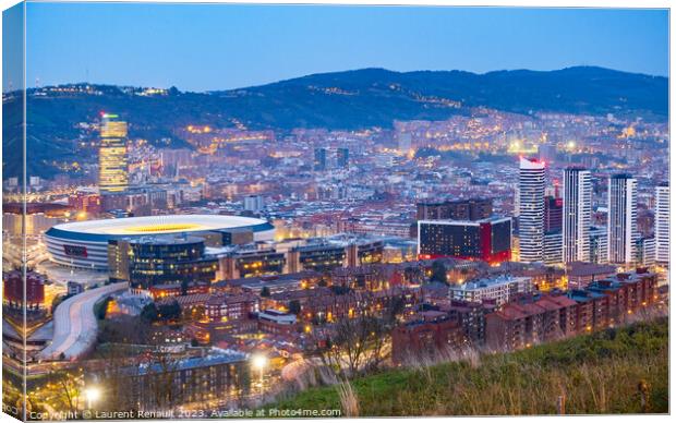 Nightfall in the great Bilbao city in Spain Canvas Print by Laurent Renault