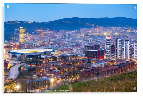 Nightfall in the great Bilbao city in Spain Acrylic by Laurent Renault