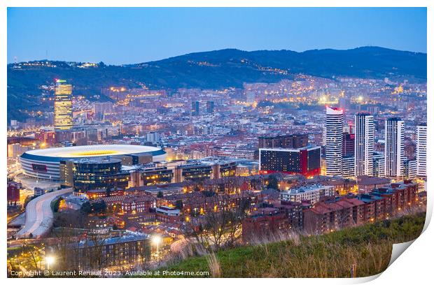 Nightfall in the great Bilbao city in Spain Print by Laurent Renault