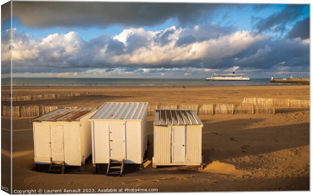 Beach in Calais harbor in France Canvas Print by Laurent Renault