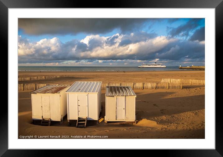 Beach in Calais harbor in France Framed Mounted Print by Laurent Renault
