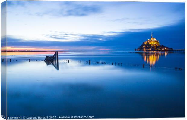 Mont Saint-Michel blue sunset Canvas Print by Laurent Renault