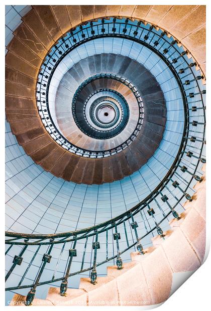 Spiral stairs and blue opaline inside the lighthouse Print by Laurent Renault